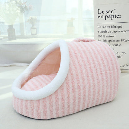 Thickened 3D Cat Nest – Macaron Double-Piece Warm Bed for Fall & Winter