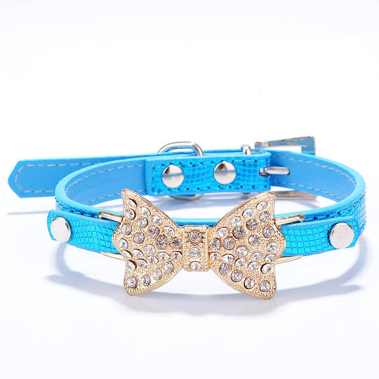 Bowknot Pet Collar with Rhinestones - Dog Accessories