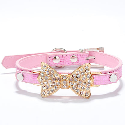 Bowknot Pet Collar with Rhinestones - Dog Accessories