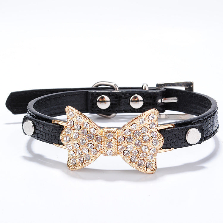 Bowknot Pet Collar with Rhinestones - Dog Accessories