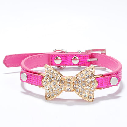 Bowknot Pet Collar with Rhinestones - Dog Accessories