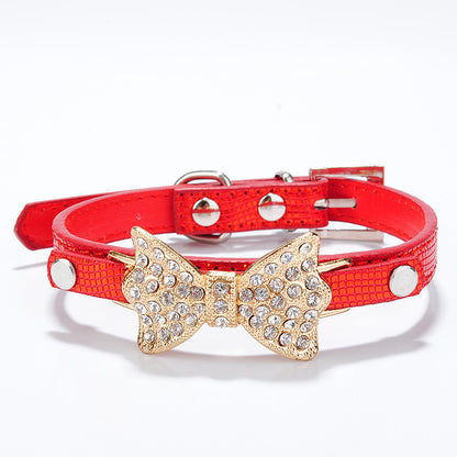 Bowknot Pet Collar with Rhinestones - Dog Accessories