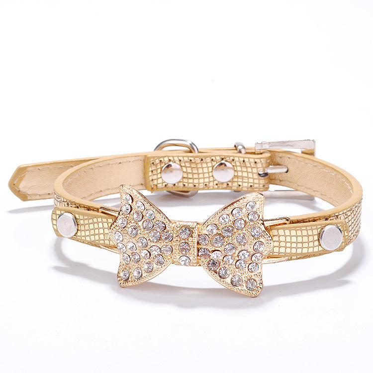 Bowknot Pet Collar with Rhinestones - Dog Accessories