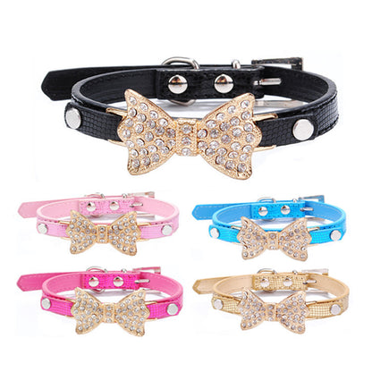 Bowknot Pet Collar with Rhinestones - Dog Accessories