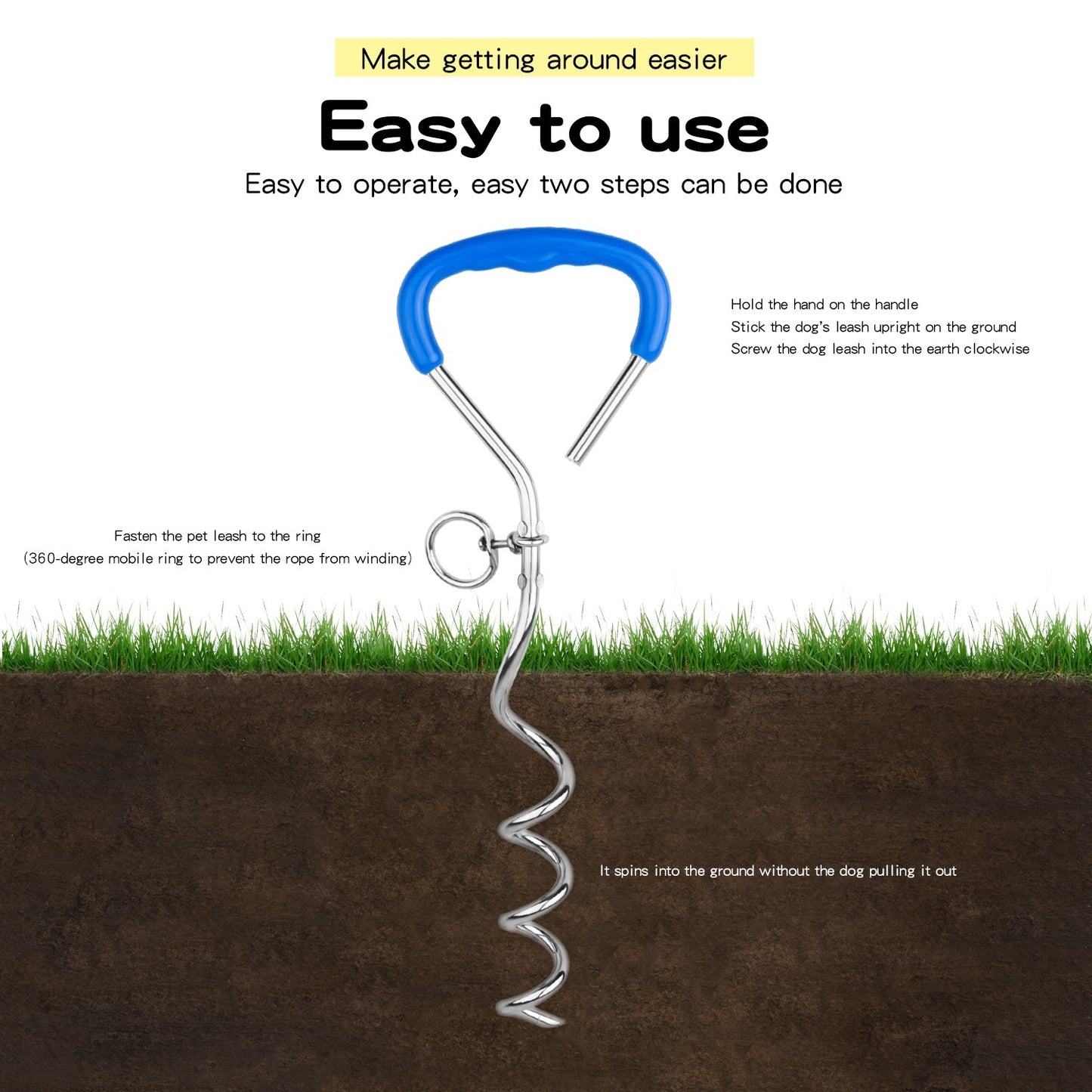 Chrome Bolt Dog Spiral Stake