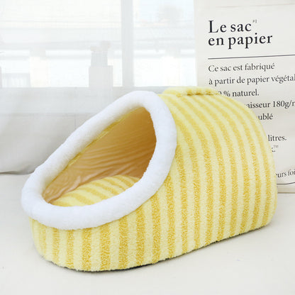 Thickened 3D Cat Nest – Macaron Double-Piece Warm Bed for Fall & Winter