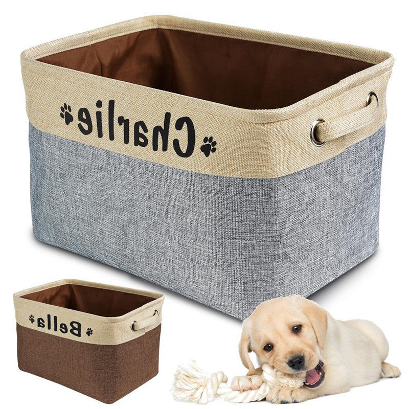 Personalized Pet Dog Toy Storage Basket - Canvas Foldable Bag