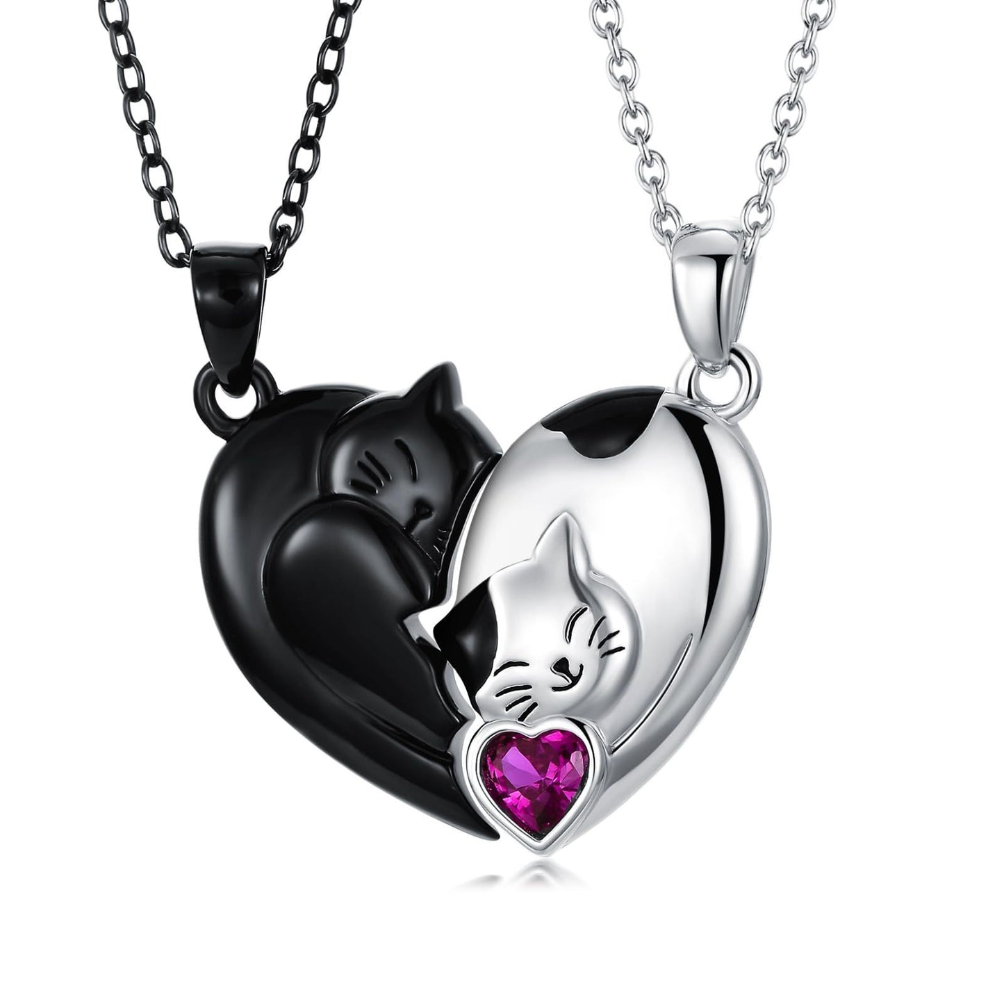 Black and white couple pendant necklace with a cute cat and love theme. Perfect gift for women and girls, stylish and meaningful.