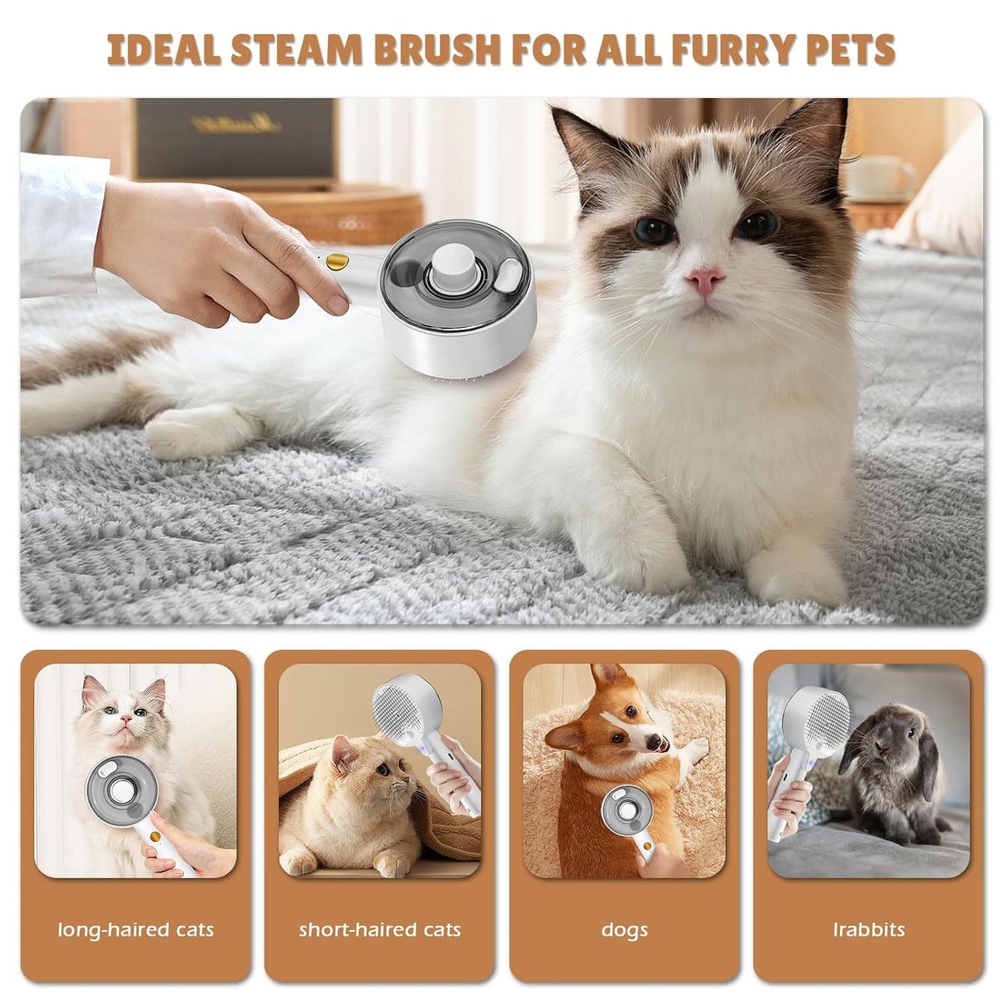 Cat Steam Brush for Shedding – Defur & Grooming Comb for Cats & Dogs