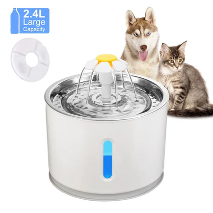 2.4L Automatic Pet Water Fountain with LED - Electric USB Drinker for Cats & Dogs