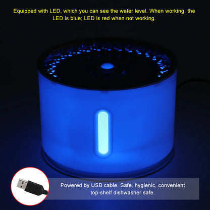 2.4L Automatic Pet Water Fountain with LED - Electric USB Drinker for Cats & Dogs