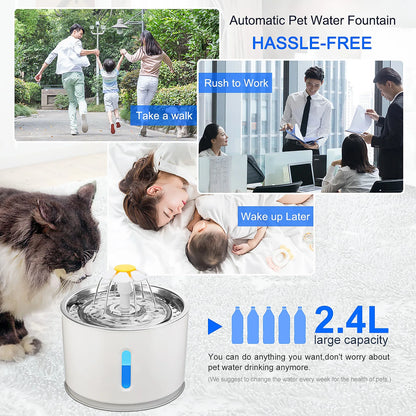 2.4L Automatic Pet Water Fountain with LED - Electric USB Drinker for Cats & Dogs