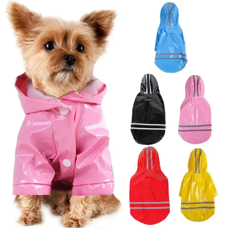 Reflective, waterproof, and snowproof dog raincoat in a cape poncho style, perfect for small pets like Chihuahuas, Bulldogs, and cats.