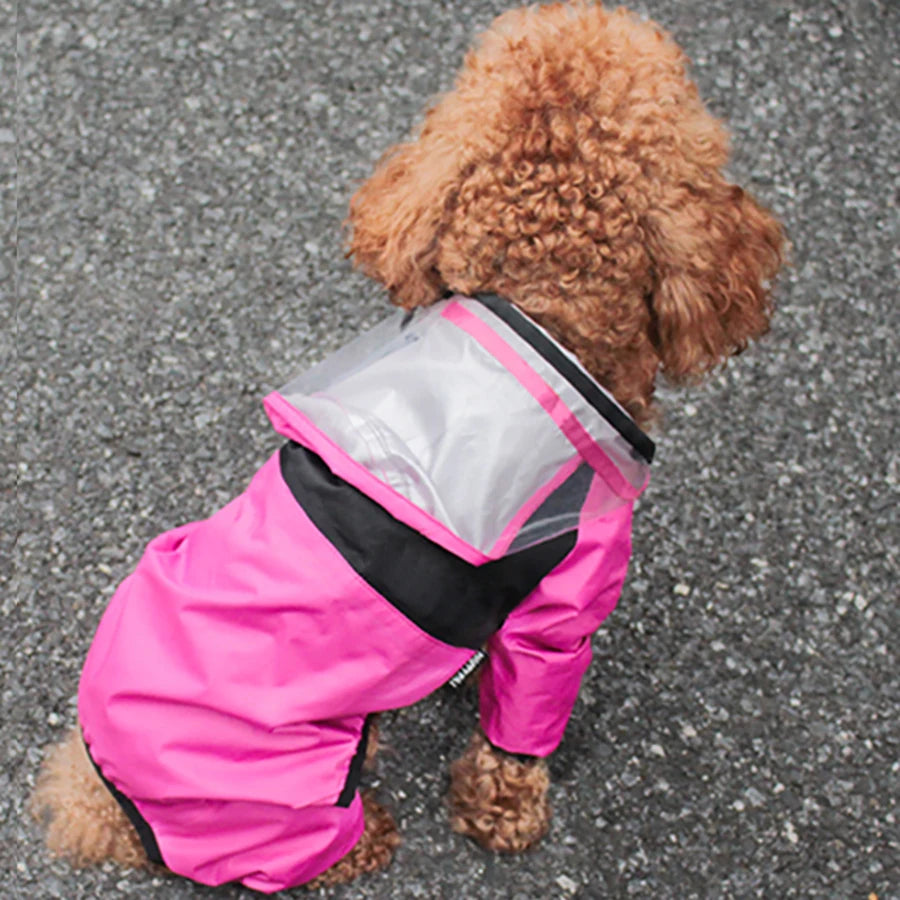 Pet dog raincoat with a cute dog face design, waterproof and water-resistant jumpsuit jacket for dogs. Perfect for keeping your pet dry.