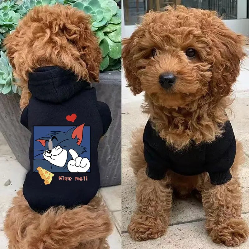 Cute Cartoon Cat Dogs Hoodie Fleece Warm Winter Pet Dog Clothes For Small Medium Dogs Coats Puppy Pullover Chihuahua Clothing