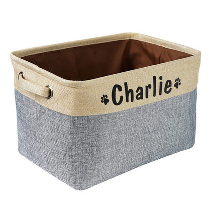 Personalized Pet Dog Toy Storage Basket - Canvas Foldable Bag