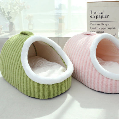 Thickened 3D Cat Nest – Macaron Double-Piece Warm Bed for Fall & Winter