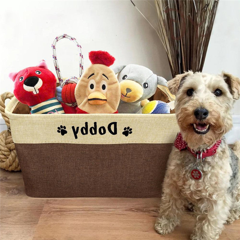 Personalized Pet Dog Toy Storage Basket - Canvas Foldable Bag